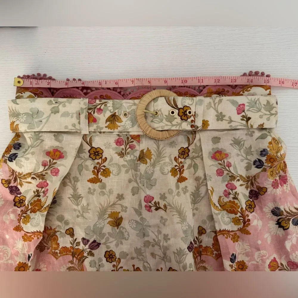 Zimmermann Laurel Pink White Linen Scalloped Floral Shorts Belt Size AU 3 US 10 - Picture 10 of 11